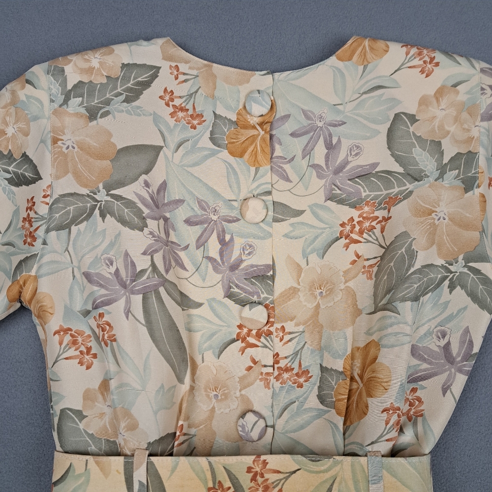 Vintage Silk Dress Womens 6P Floral Print Neutral Tones Barrie Pace Prarie Wife‎ - Picture 12 of 14